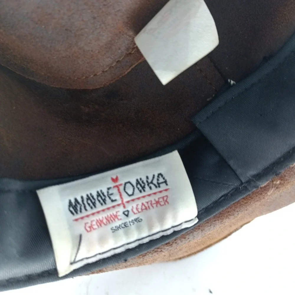 Minnetonka Mens Large Brown Genuine Leather Outback Western Cowboy Hat USA Made